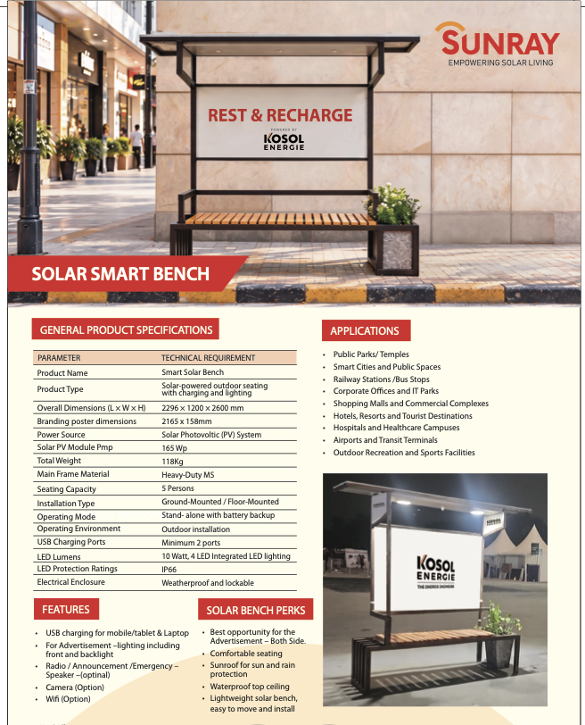 KOSOL SOLAR BENCH & TABLE